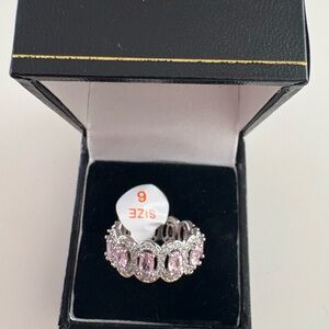 Bomb Party Precious Echoes Ring RG16076 Rose Quartz CZ Rhodium Plating
